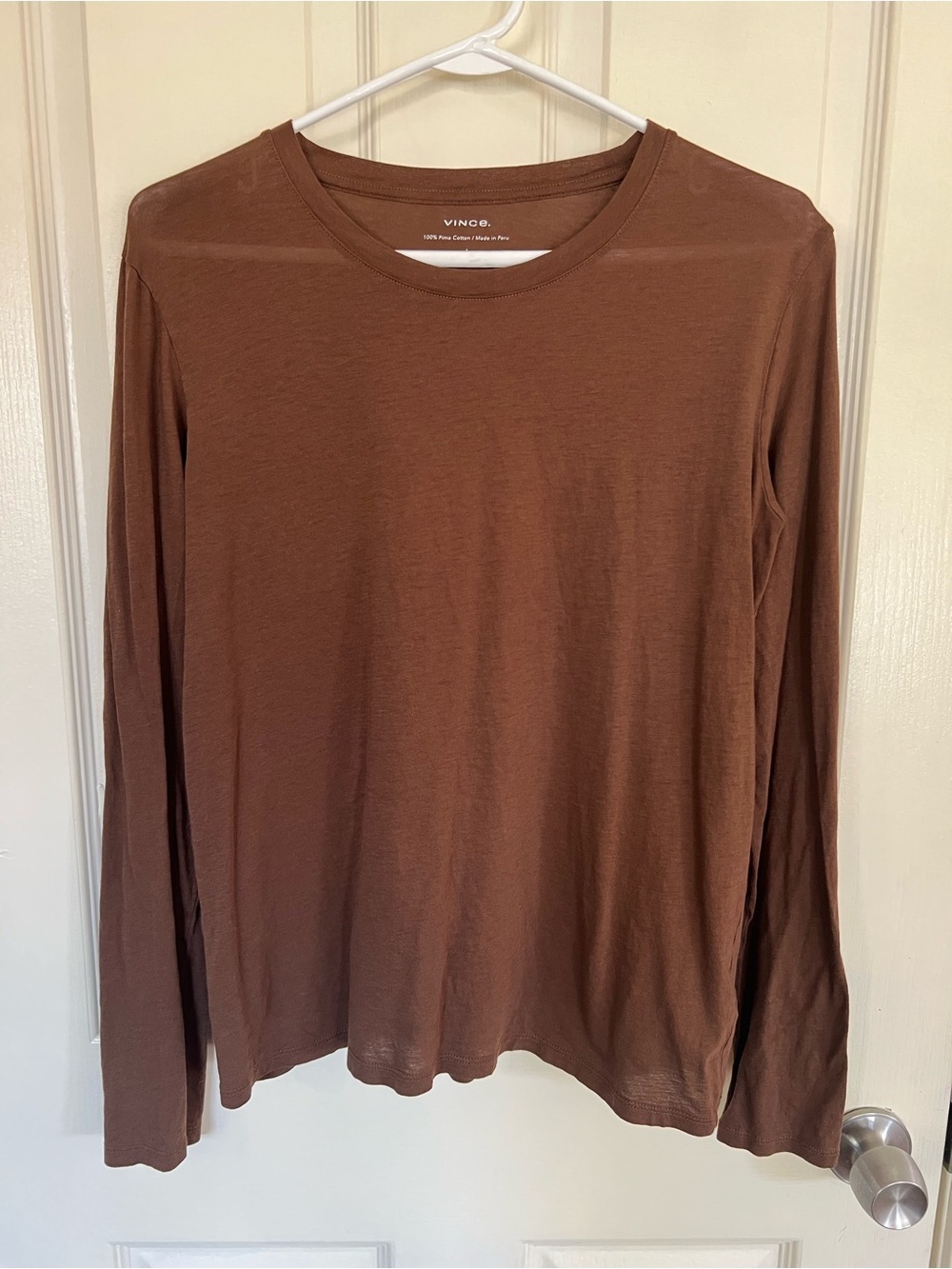 Vince Brown Pima Cotton Long Sleeve Tee Shirt Minimalist Large